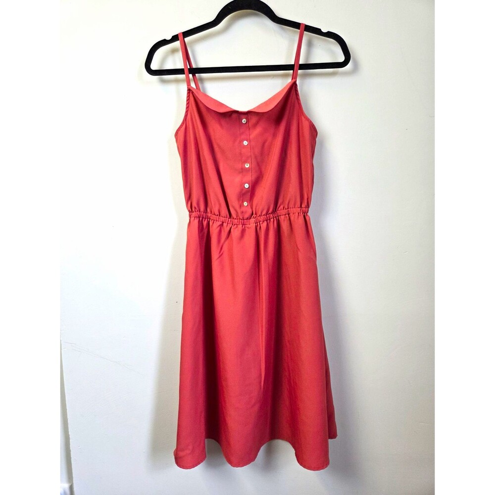 Kardashian Kollection Women's XS Pink Woven Midi Sundress Scoop Neck Button
